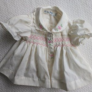 Vintage Baby Togs White Dress Shirred Front Floral Details Newborn